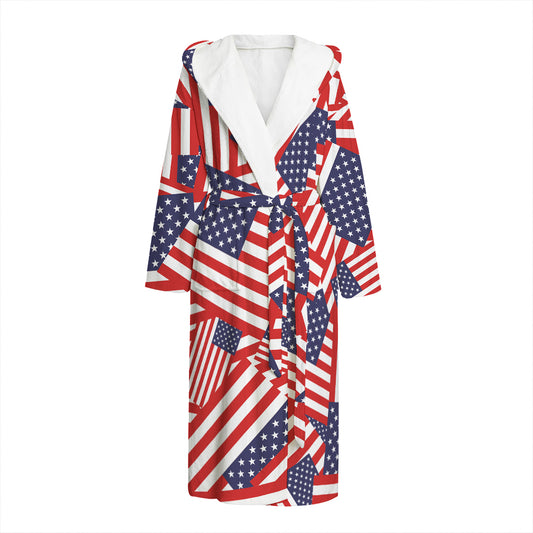 Independence Day USA Flag Pattern Print Hooded Bathrobe