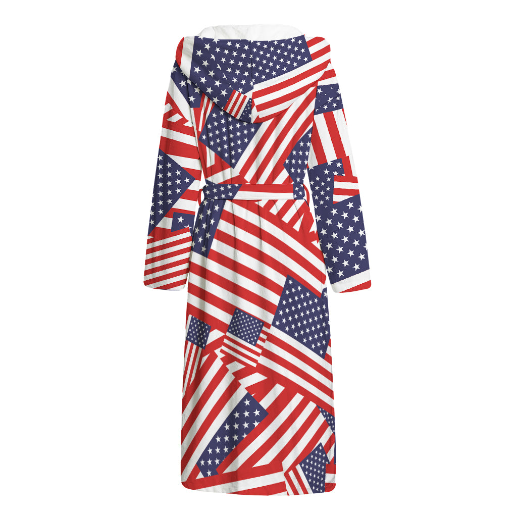 Independence Day USA Flag Pattern Print Hooded Bathrobe
