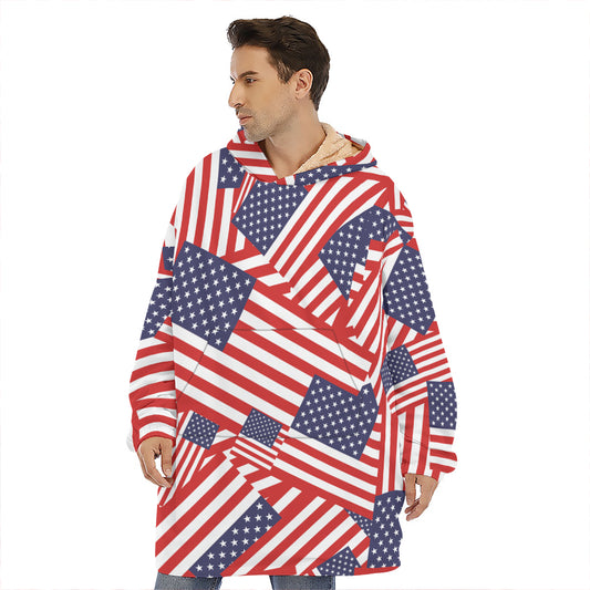 Independence Day USA Flag Pattern Print Hoodie Blanket