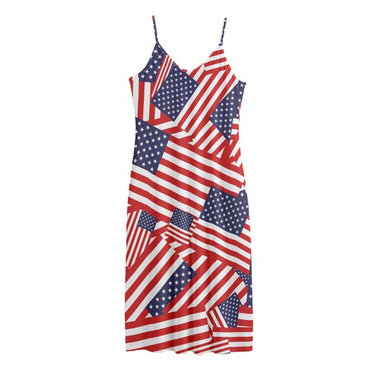 Independence Day USA Flag Pattern Print Jersey Midi Cami Dress