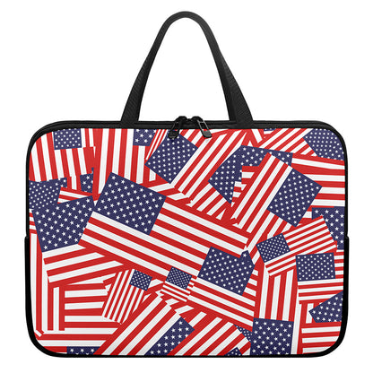 Independence Day USA Flag Pattern Print Laptop Sleeve With Handle