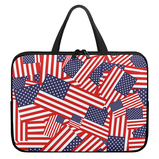 Independence Day USA Flag Pattern Print Laptop Sleeve With Handle