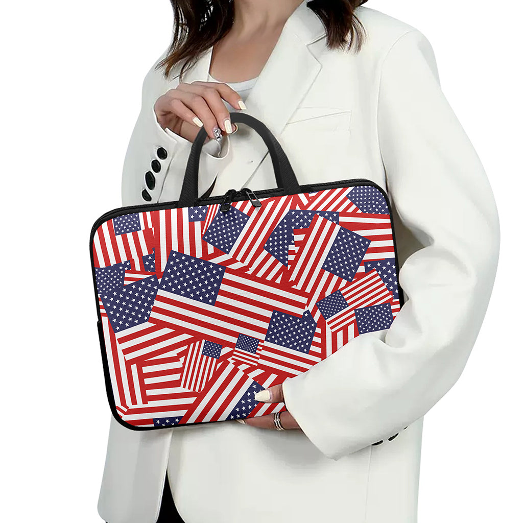 Independence Day USA Flag Pattern Print Laptop Sleeve With Handle