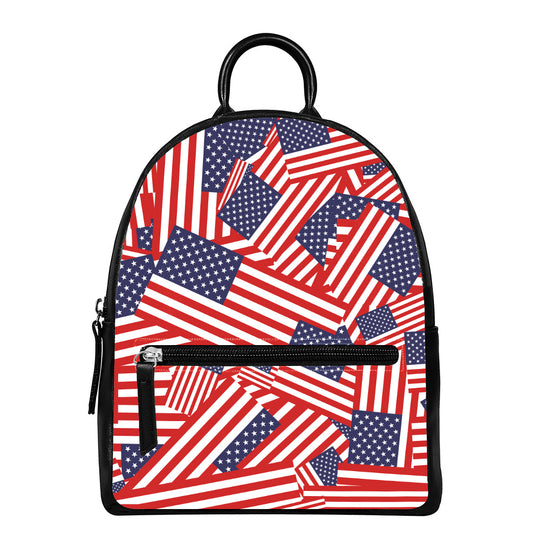 Independence Day USA Flag Pattern Print Leather Backpack