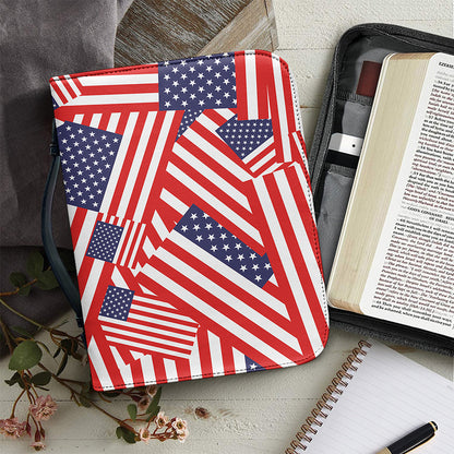 Independence Day USA Flag Pattern Print Leather Bible Cover