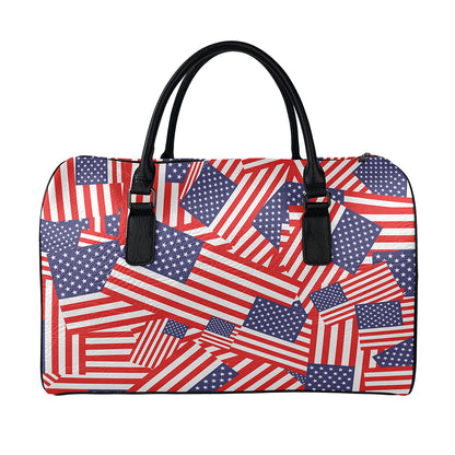 Independence Day USA Flag Pattern Print Leather Duffle Bag