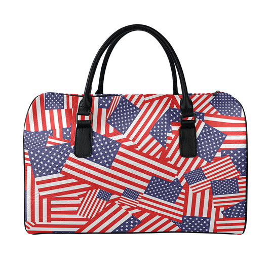 Independence Day USA Flag Pattern Print Leather Duffle Bag