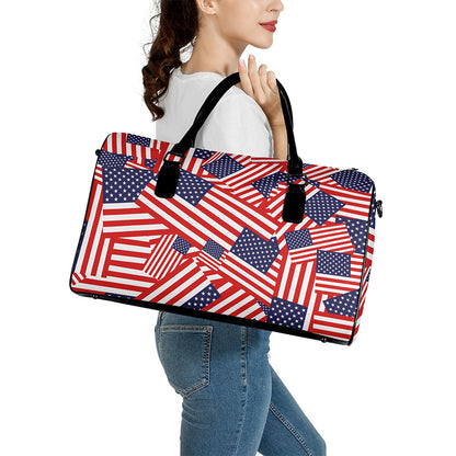 Independence Day USA Flag Pattern Print Leather Duffle Bag