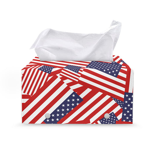 Independence Day USA Flag Pattern Print Leather Tissue Box Cover