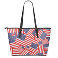 Independence Day USA Flag Pattern Print Leather Tote Bag With Zipper
