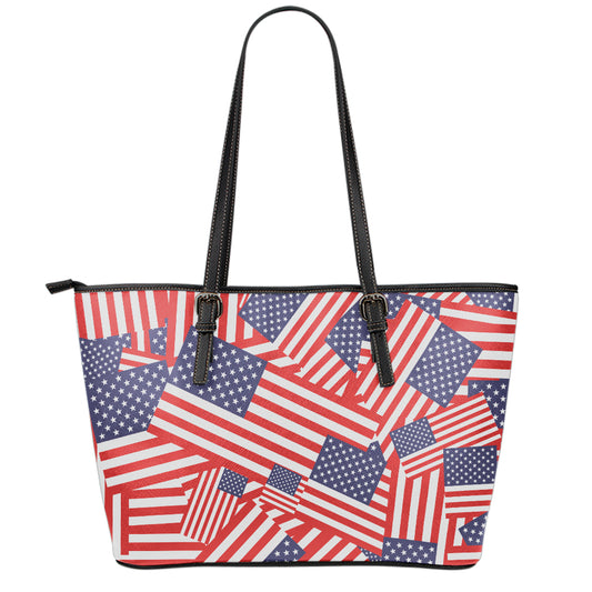 Independence Day USA Flag Pattern Print Leather Tote Bag