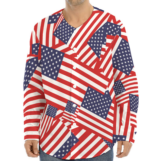 Independence Day USA Flag Pattern Print Long Sleeve Baseball Jersey