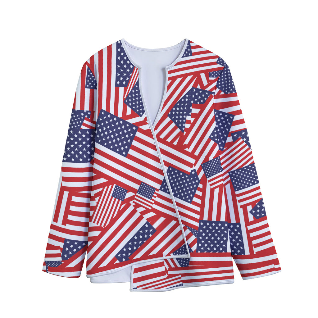 Independence Day USA Flag Pattern Print Long Sleeve Short Coat
