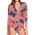 Independence Day USA Flag Pattern Print Long Sleeve Swimsuit