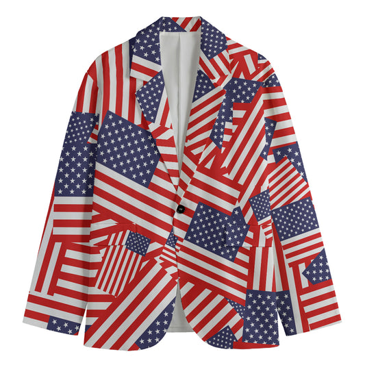Independence Day USA Flag Pattern Print Men's Cotton Blazer