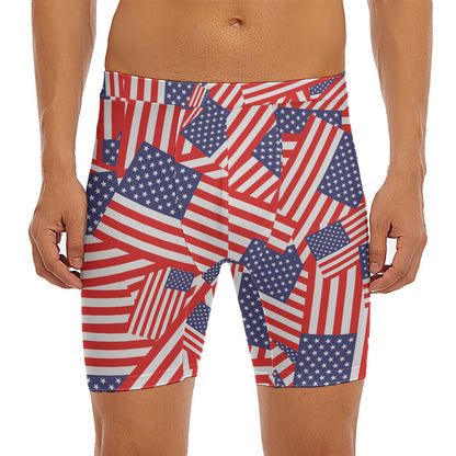 Independence Day USA Flag Pattern Print Men's Long Boxer Briefs