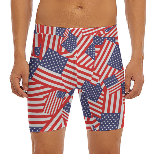 Independence Day USA Flag Pattern Print Men's Long Boxer Briefs