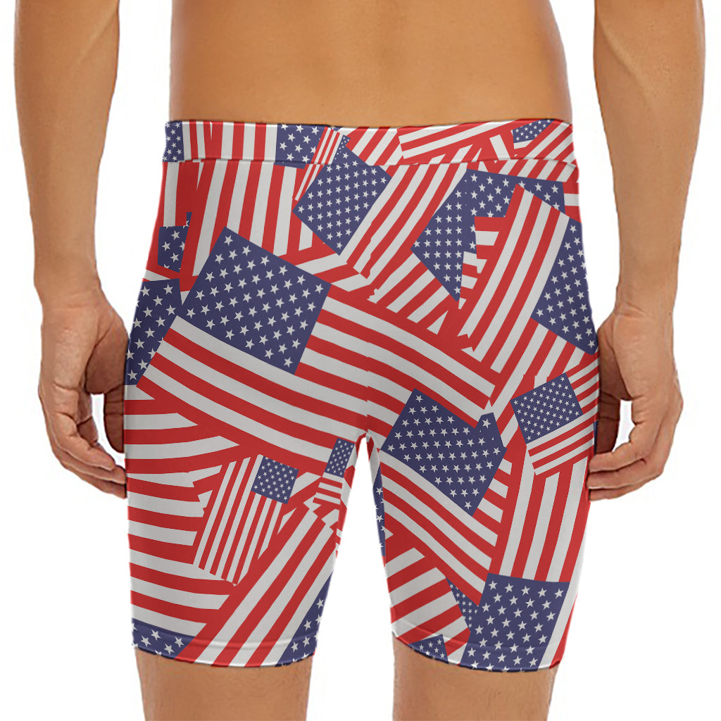 Independence Day USA Flag Pattern Print Men's Long Boxer Briefs