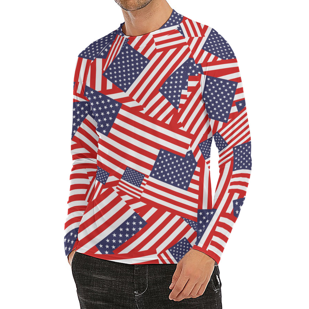 Independence Day USA Flag Pattern Print Men's Long Sleeve Rash Guard