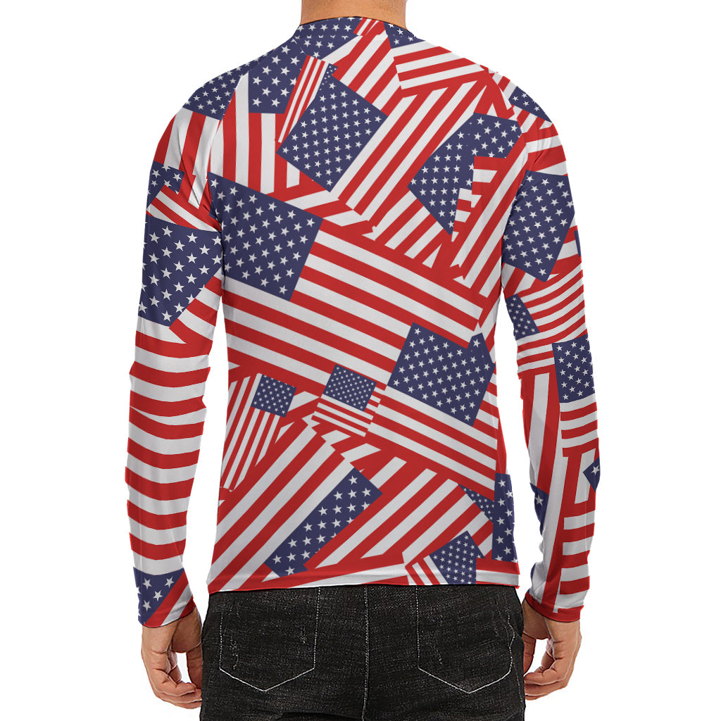 Independence Day USA Flag Pattern Print Men's Long Sleeve Rash Guard