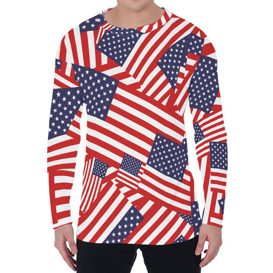 Independence Day USA Flag Pattern Print Men's Long Sleeve T-Shirt