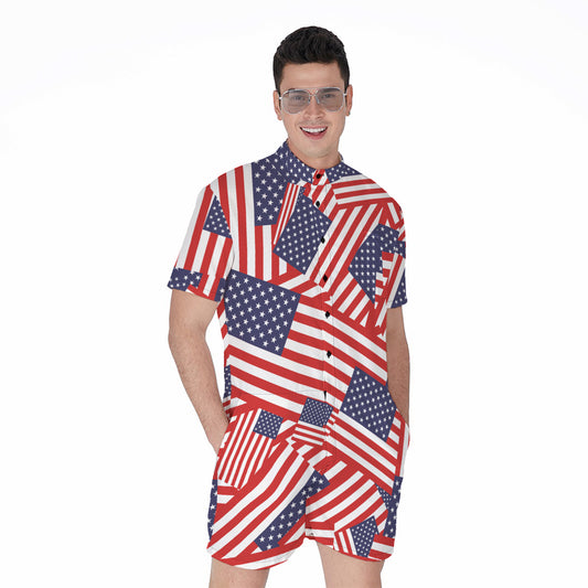 Independence Day USA Flag Pattern Print Men's Rompers
