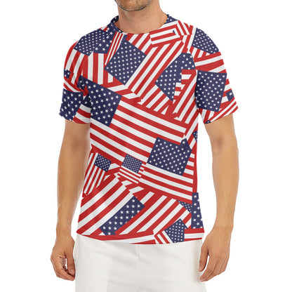 Independence Day USA Flag Pattern Print Men's Short Sleeve Rash Guard