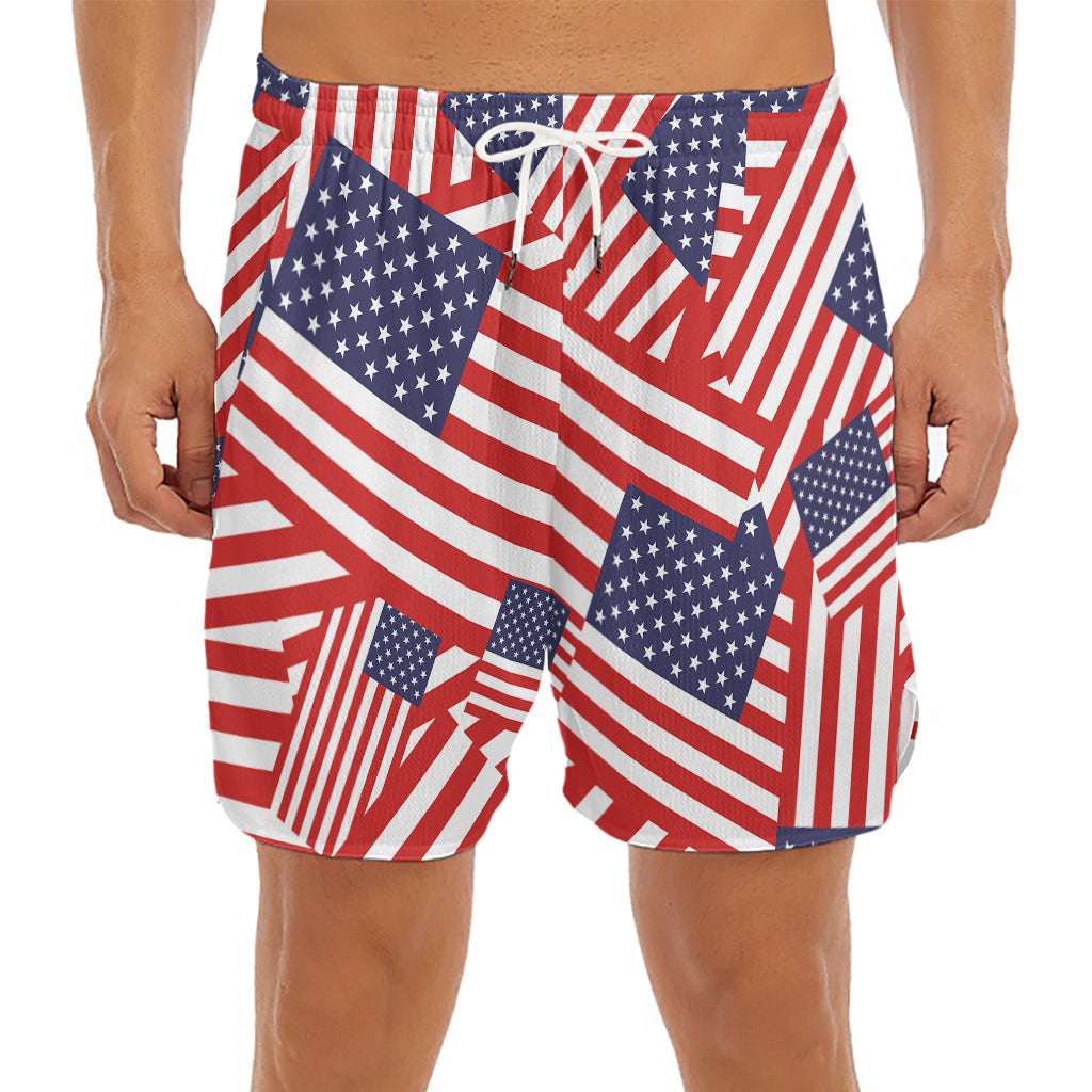 Independence Day USA Flag Pattern Print Men's Split Running Shorts