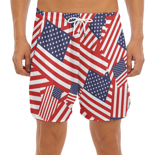 Independence Day USA Flag Pattern Print Men's Split Running Shorts