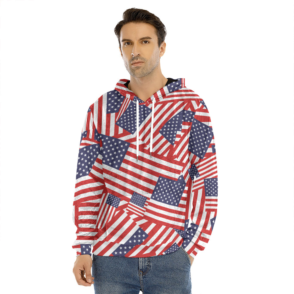 Independence Day USA Flag Pattern Print Men's Velvet Pullover Hoodie