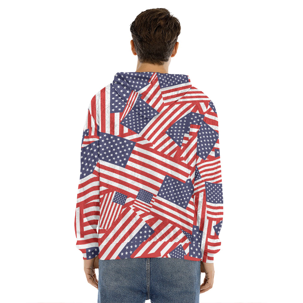 Independence Day USA Flag Pattern Print Men's Velvet Pullover Hoodie