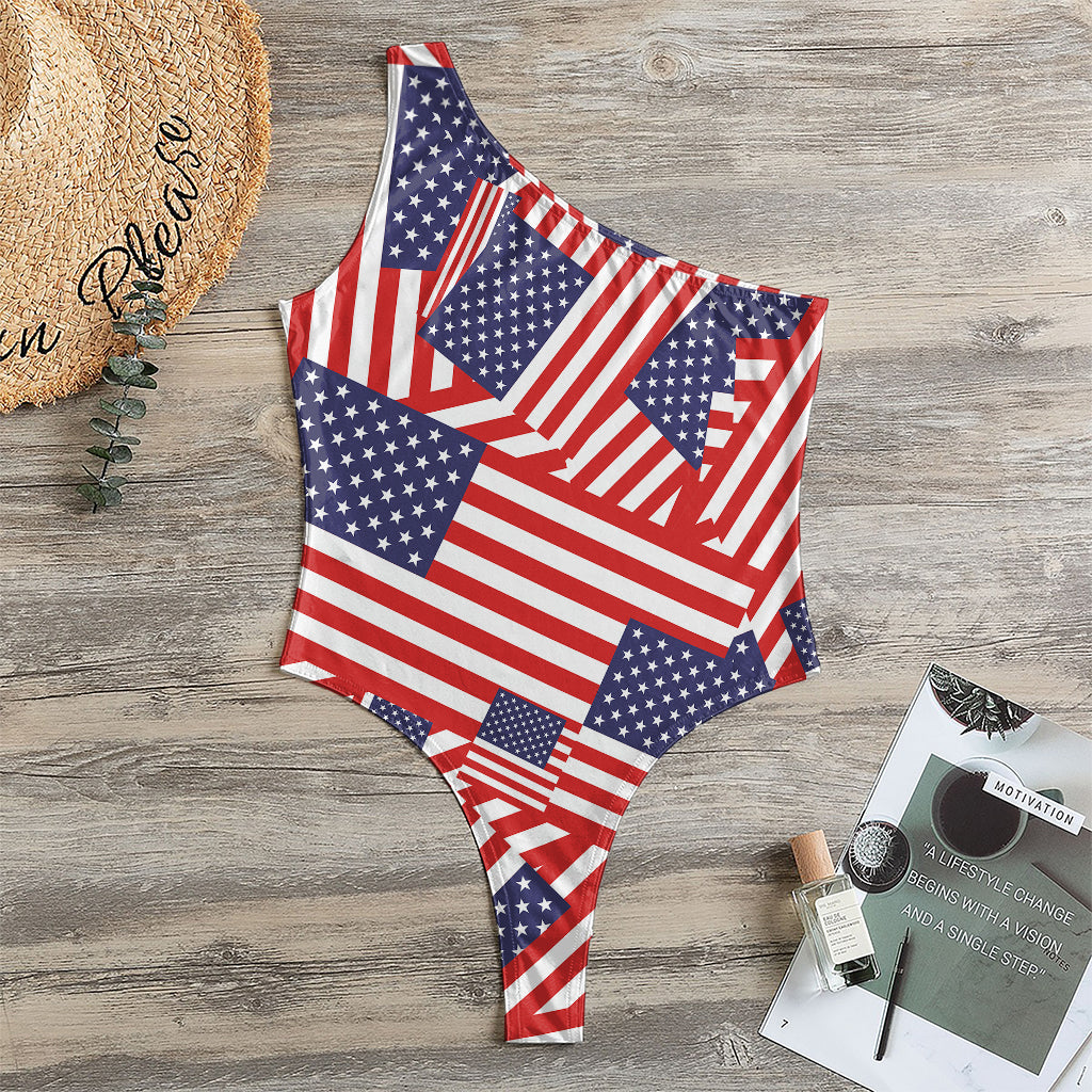 Independence Day USA Flag Pattern Print One Shoulder Bodysuit