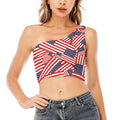 Independence Day USA Flag Pattern Print One Shoulder Crop Top