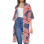 Independence Day USA Flag Pattern Print Open Front Beach Cover Up