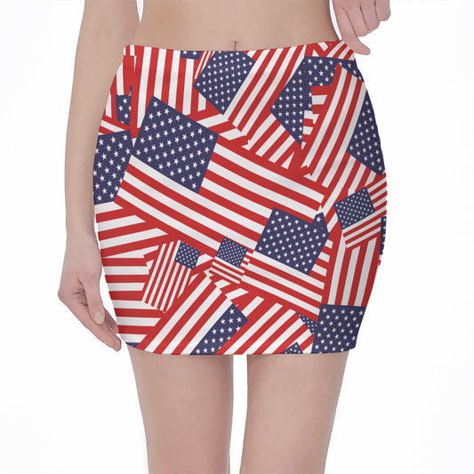 Independence Day USA Flag Pattern Print Pencil Mini Skirt