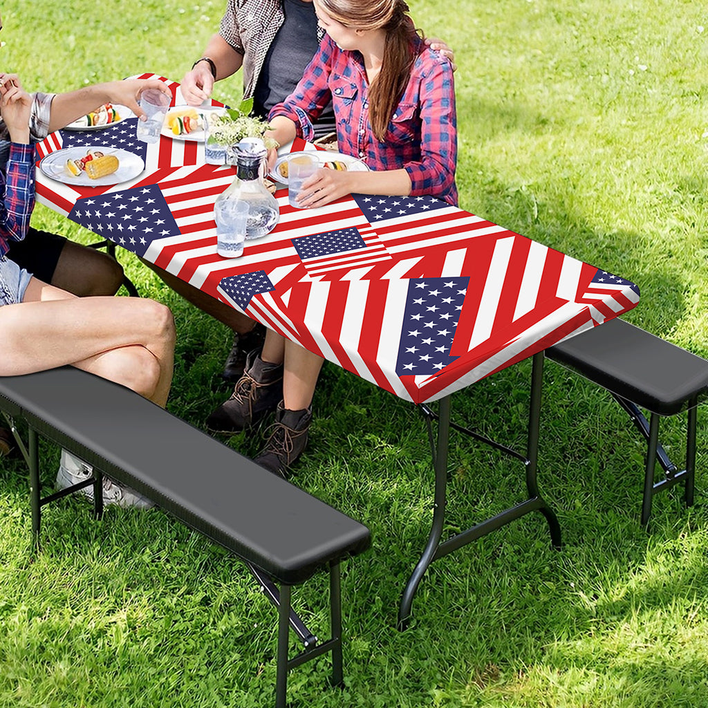 Independence Day USA Flag Pattern Print Picnic Table Cover