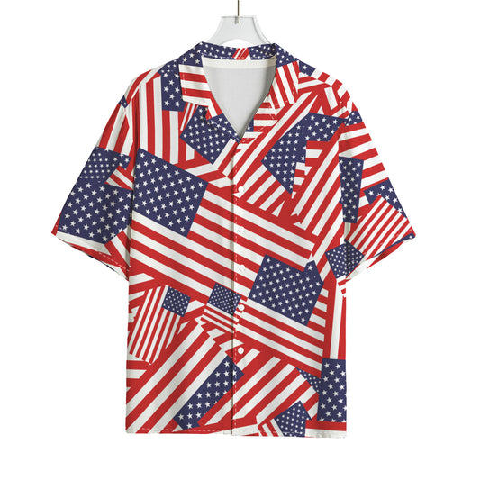 Independence Day USA Flag Pattern Print Rayon Hawaiian Shirt