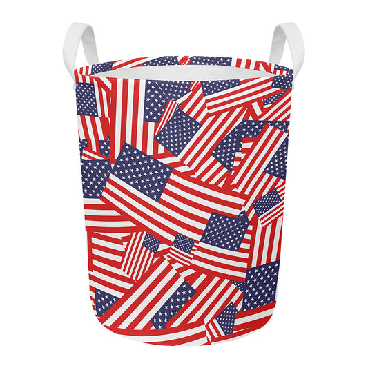 Independence Day USA Flag Pattern Print Round Laundry Basket