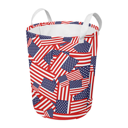 Independence Day USA Flag Pattern Print Round Laundry Basket