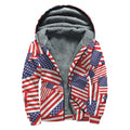 Independence Day USA Flag Pattern Print Sherpa Lined Zip Up Hoodie