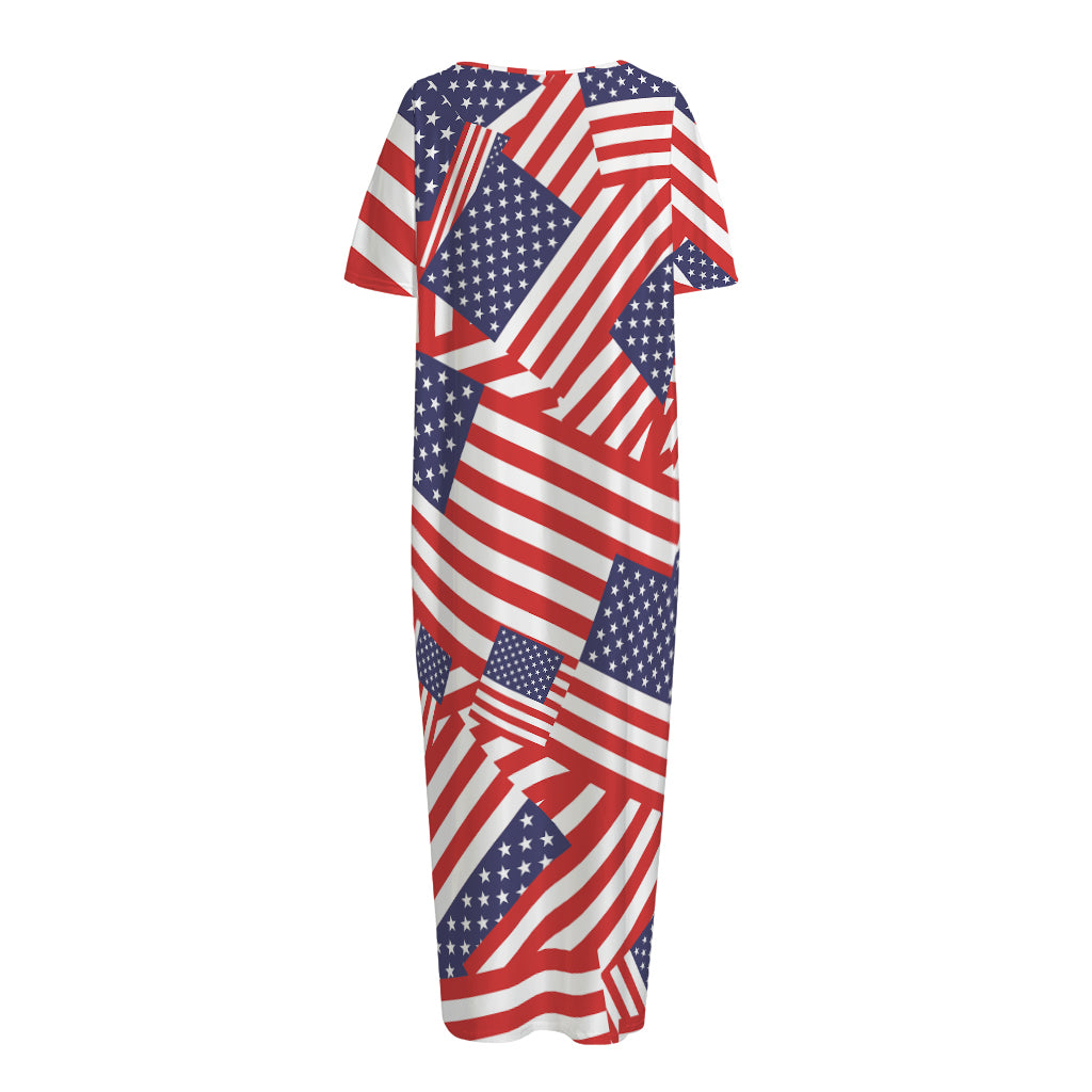 Independence Day USA Flag Pattern Print Short Sleeve Long Nightdress