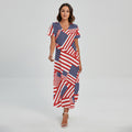 Independence Day USA Flag Pattern Print Short Sleeve Maxi Dress
