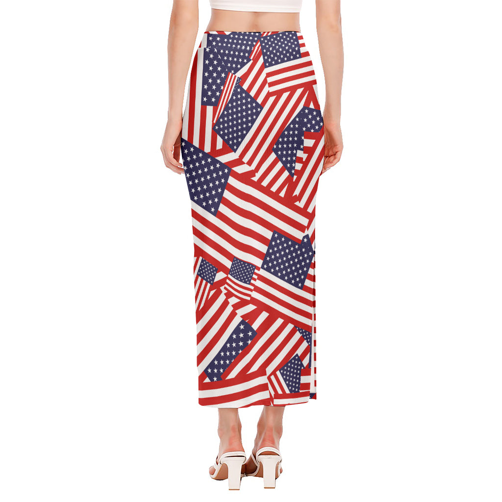Independence Day USA Flag Pattern Print Side Slit Maxi Skirt
