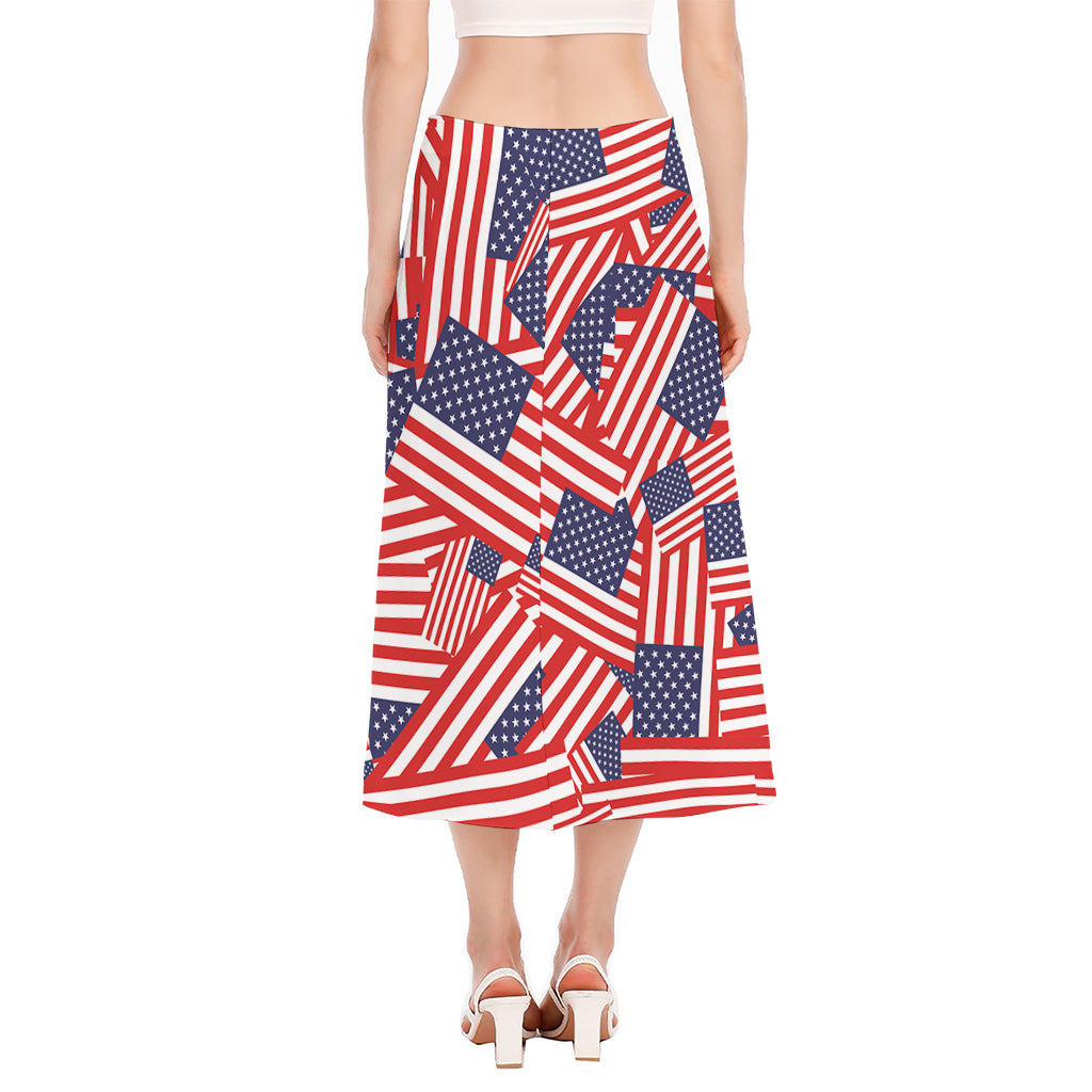 Independence Day USA Flag Pattern Print Side Slit Midi Skirt