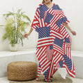 Independence Day USA Flag Pattern Print Silk V-Neck Kaftan Dress