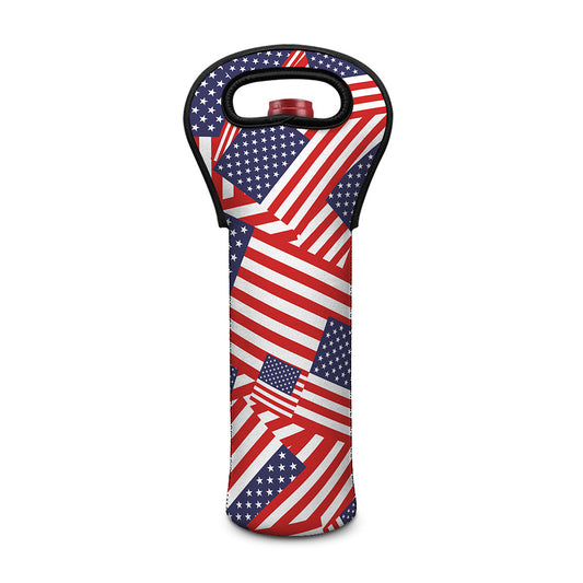 Independence Day USA Flag Pattern Print Single Neoprene Wine Tote