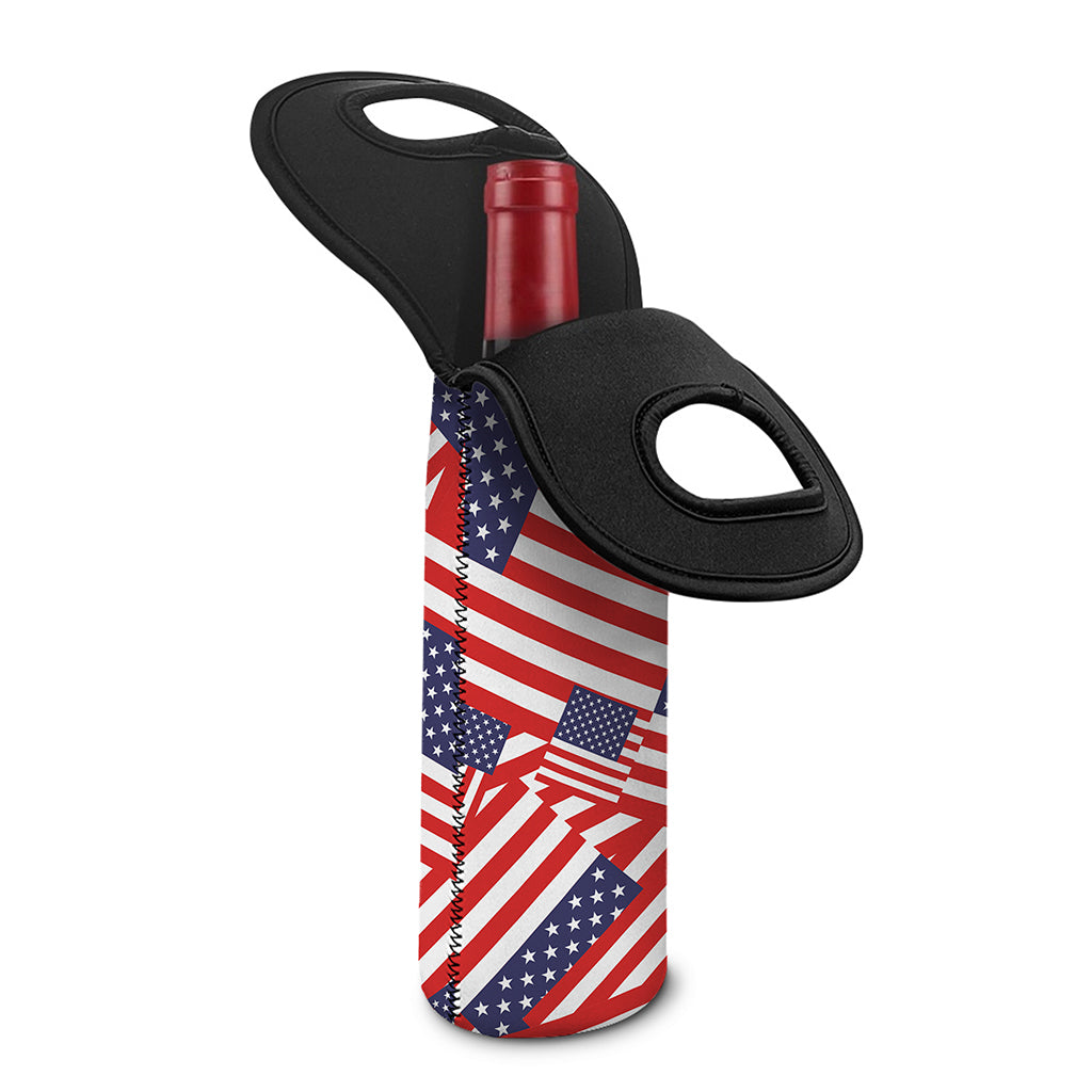 Independence Day USA Flag Pattern Print Single Neoprene Wine Tote