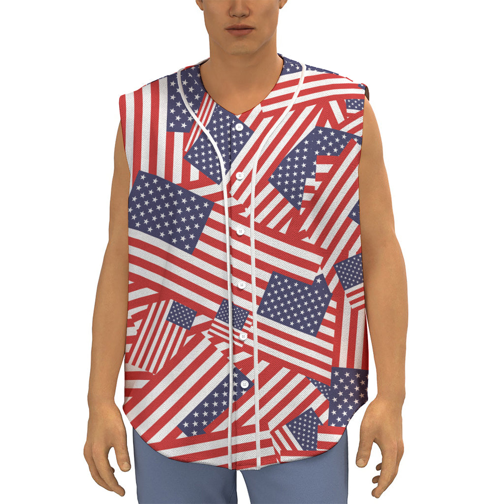 Independence Day USA Flag Pattern Print Sleeveless Baseball Jersey