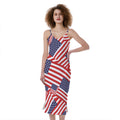 Independence Day USA Flag Pattern Print Slim Fit Midi Cami Dress