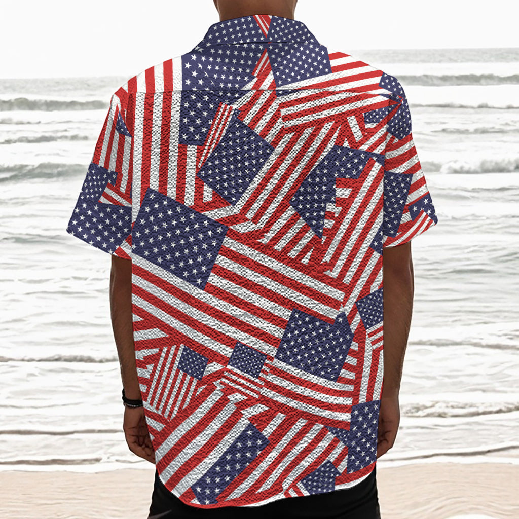 Independence Day USA Flag Pattern Print Textured Short Sleeve Shirt